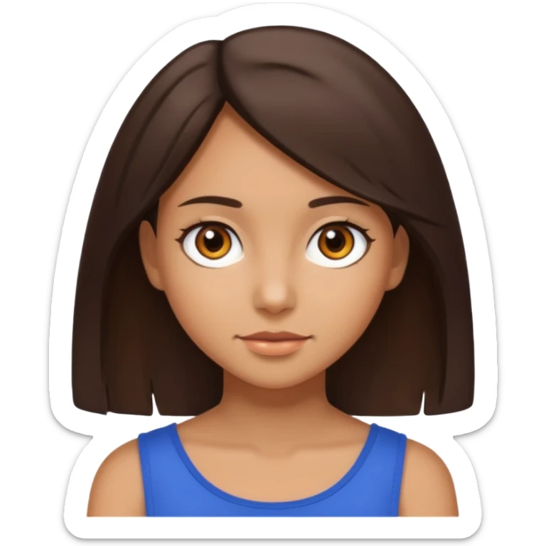 tan girl with shoulder length dark brown hair with brown eyes sticker