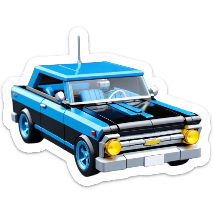 Catwoman’s futuristic black metallic 1965 Chevy Nova SS street rat rod Lego retro modded sticker