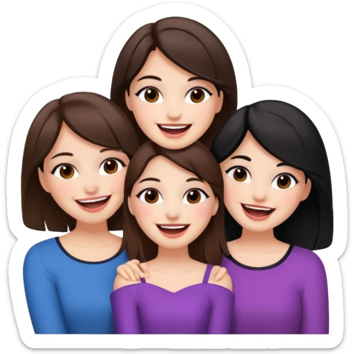 3 brown friends having fun, one with black hair, 2 with brown hair, girly style sticker
