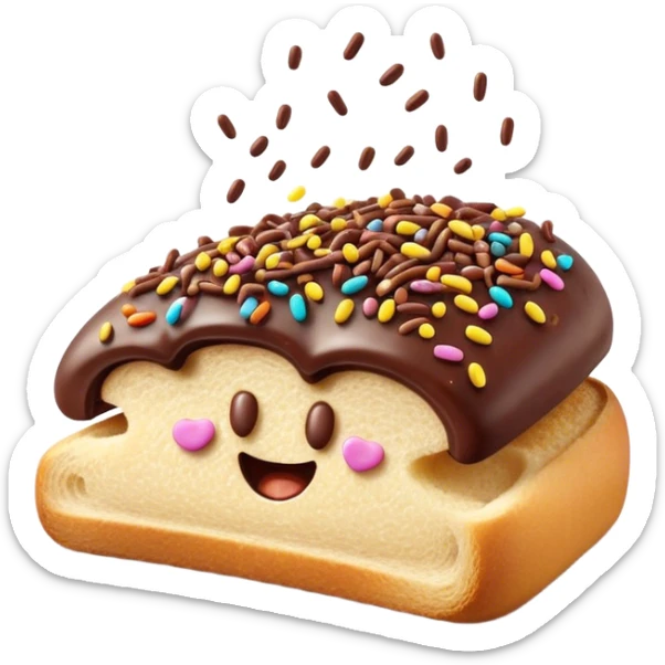 Cinematic Realistic Hagelslag Treat Emoji, depicted as crunchy chocolate sprinkles on buttered bread rendered with vivid textures and playful, inviting lighting. sticker