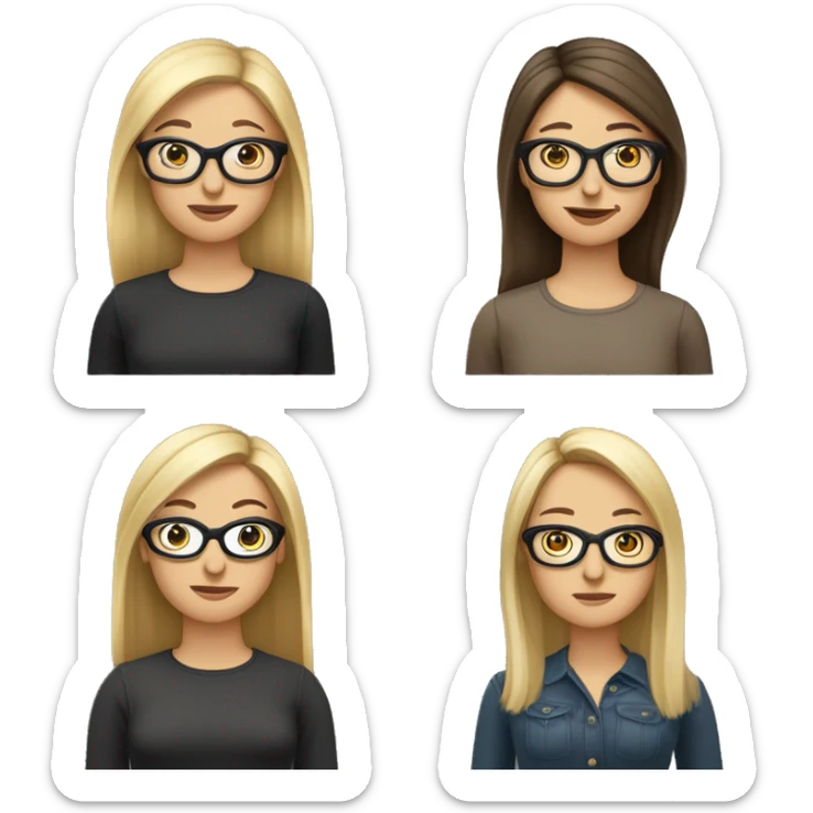 Eine Frau mit dunkelblonden Haaren, links sind die Haare abrasiert, rechts sind die Haare Kinnlang, die Frau trägt eine schwarze eckige Brille  sticker