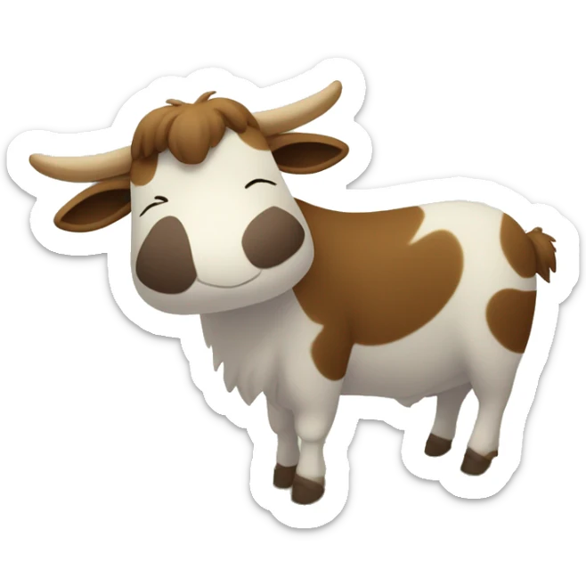 una cabra marrón y blanca descansa plácidamente.  y pequeñas nubes de "Z" flotan sobre ella, marcando el ritmo de un sueño sereno. todo es calma y paz. sticker