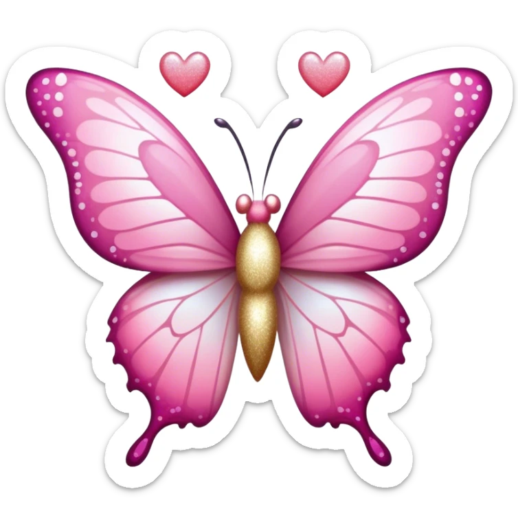 light Pink ombre butterfly with heart shaped wings and glitter  sticker