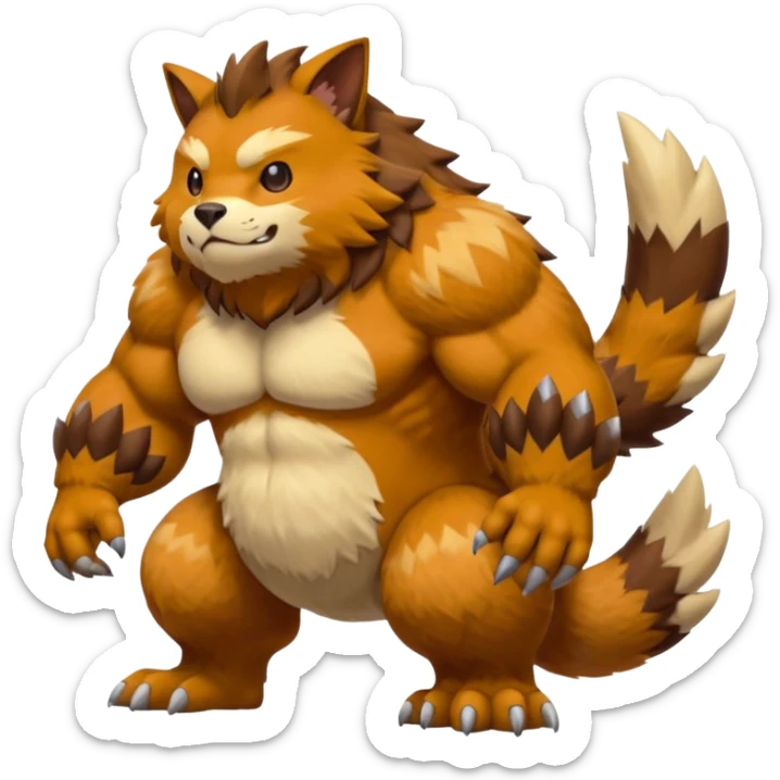 Stocky Quadrupedal Thick-furred Muscular Mountainous Pokémon-Fakémon-Digimon-Creature, (full body) sticker