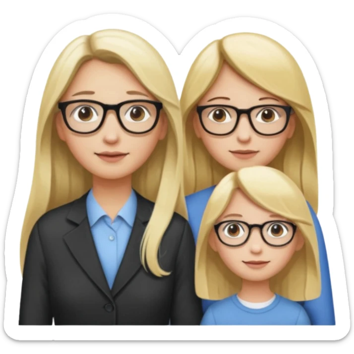 je voudrai un emoji d'une fille aux cheveux longs et blonds avec des lunettes avec son papa chatain et sa maman blonde sticker