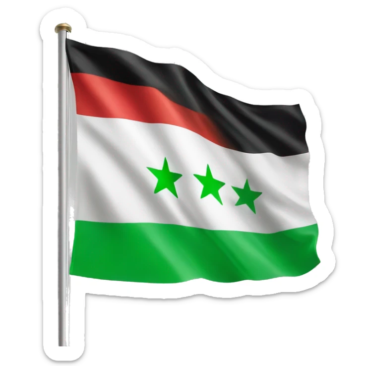 New syrian flag with green on the top, white in the middle with 3 red stars, and black at the bottom sticker