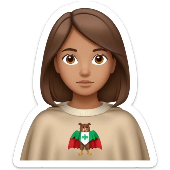 Italian girl with medium length brown hair wearing crewneck sweater that says cape cod on it sticker