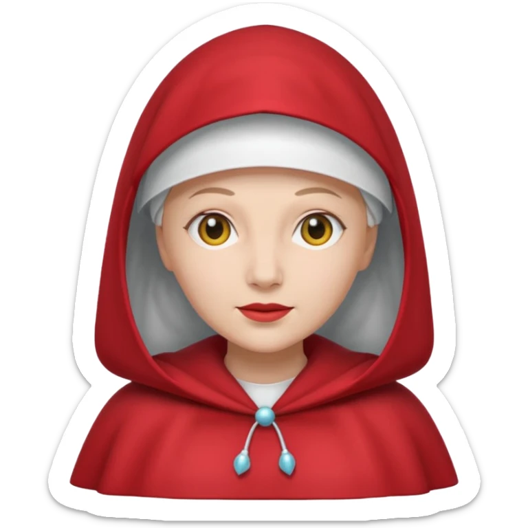 Handmaid's Tale woman in white bonnet, red cloak, simple emoji style sticker