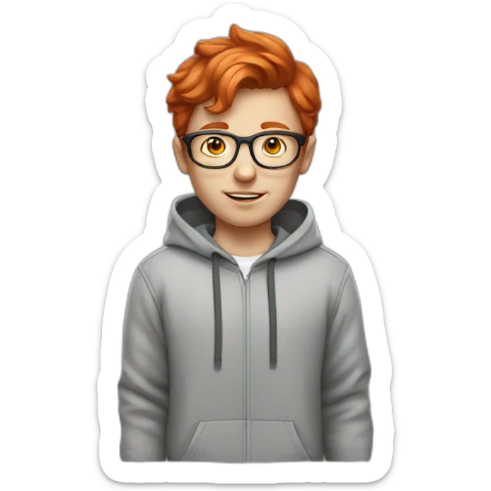 Red hair white kid with gray hoodie and glasses sticker