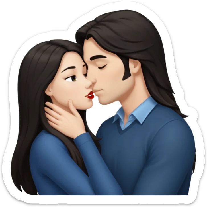 White Man with dark hair kissing white woman with long dark hair sticker