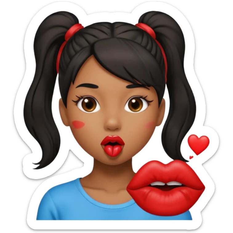 light brown skin girl with black ponytail blowing a lip mouth red kiss shape sticker