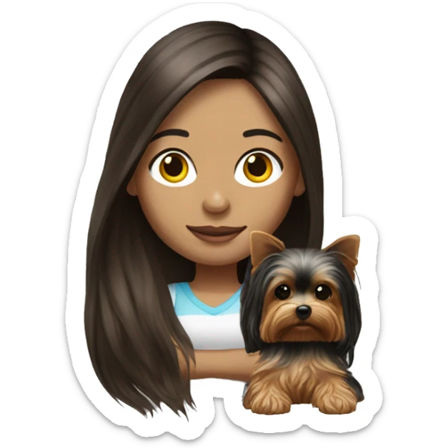 Realistic Brunette long hair light skin girl with her yorkie sticker