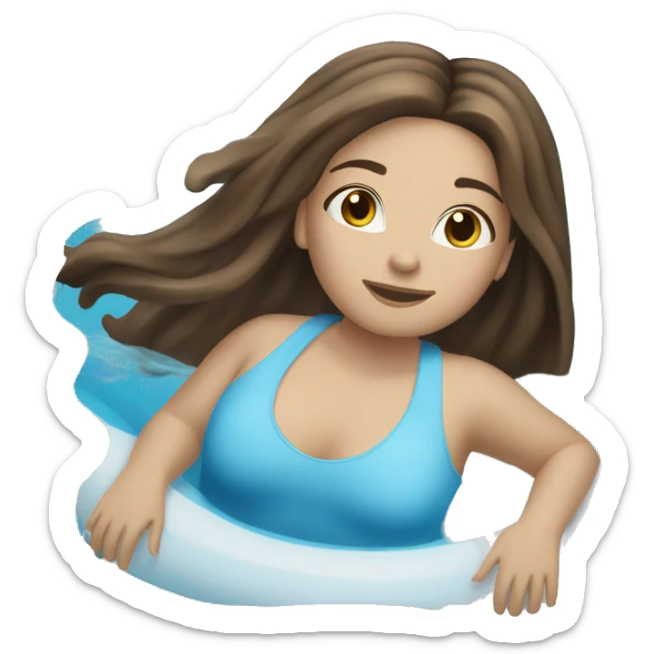 Brunette hair white girl floating in the pool, wearing a tube around her. Half pool half girl sticker