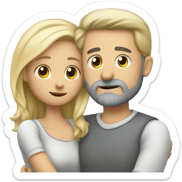Blonde female friend comforting hug to grey bearded guy friend  sticker