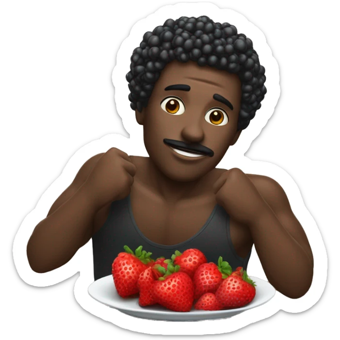 Un homme noire qui mange des fraises, framboise, myrtille  sticker