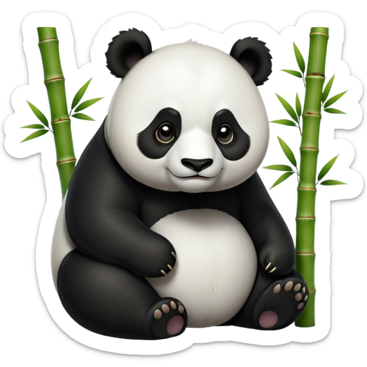 Cinematic Noble Panda Portrait Emoji, Poised and regal, with a robust, sturdy build and a strikingly contrasting black and white Fur, deep-set soulful dark eyes, Simplified yet sharp and sophisticated features, highly detailed, glowing with a soft, dignified glow, high shine, intelligent and gentle, stylized with an air of bamboo forest majesty, focused and attentive, soft glowing outline, capturing the essence of a watchful and confident companion, so majestic it feels as though it could lumber out of the screen with effortless authority! sticker