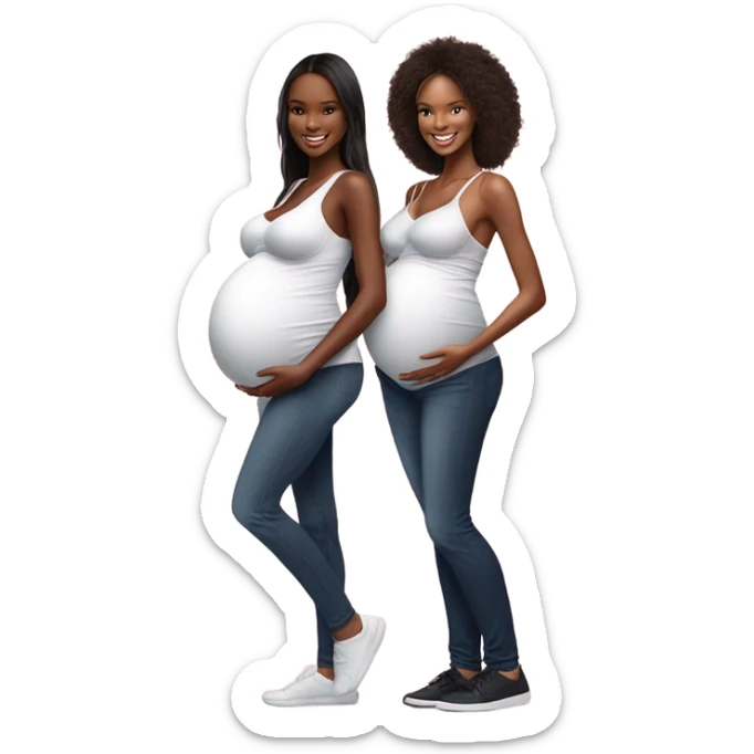 Realistic Photo of 2 Victoria secret models pregnant posing with each other  sticker