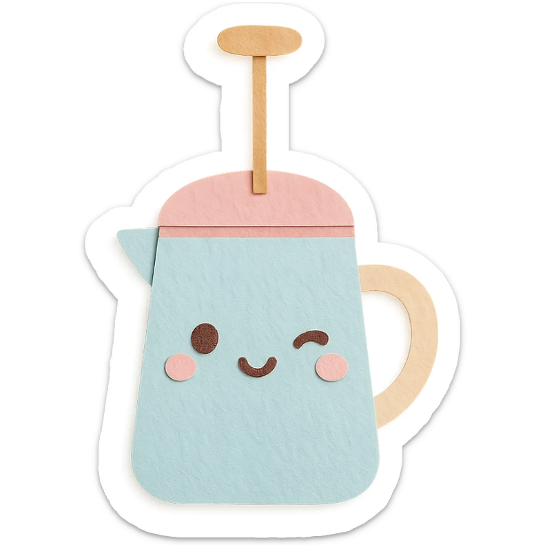 cute milk frother, full body, winking, soft pastel kawaii style sticker