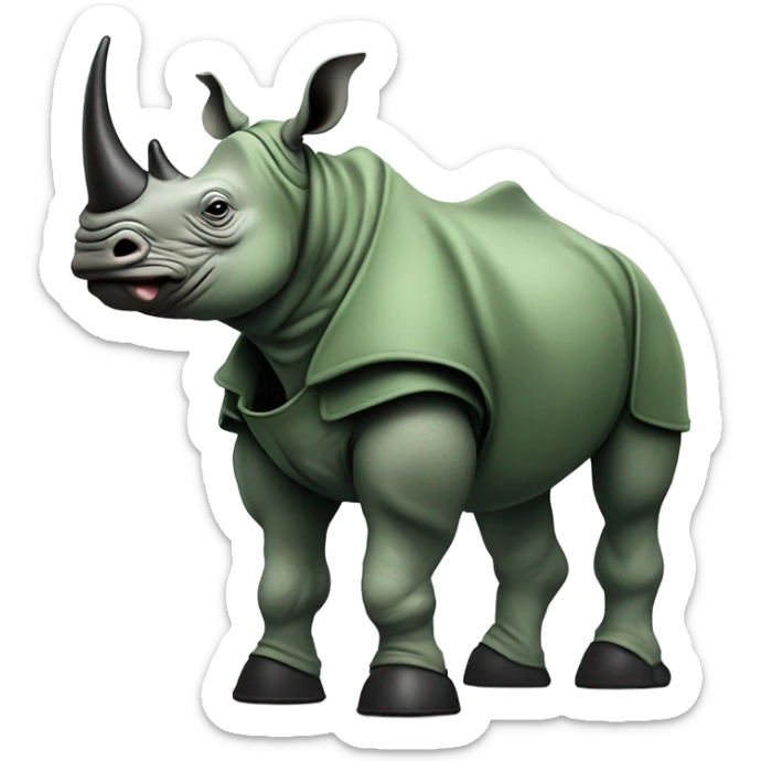 Rhino with muscles wearing a green army helmet with a blank tank camo pants and black boots  sticker