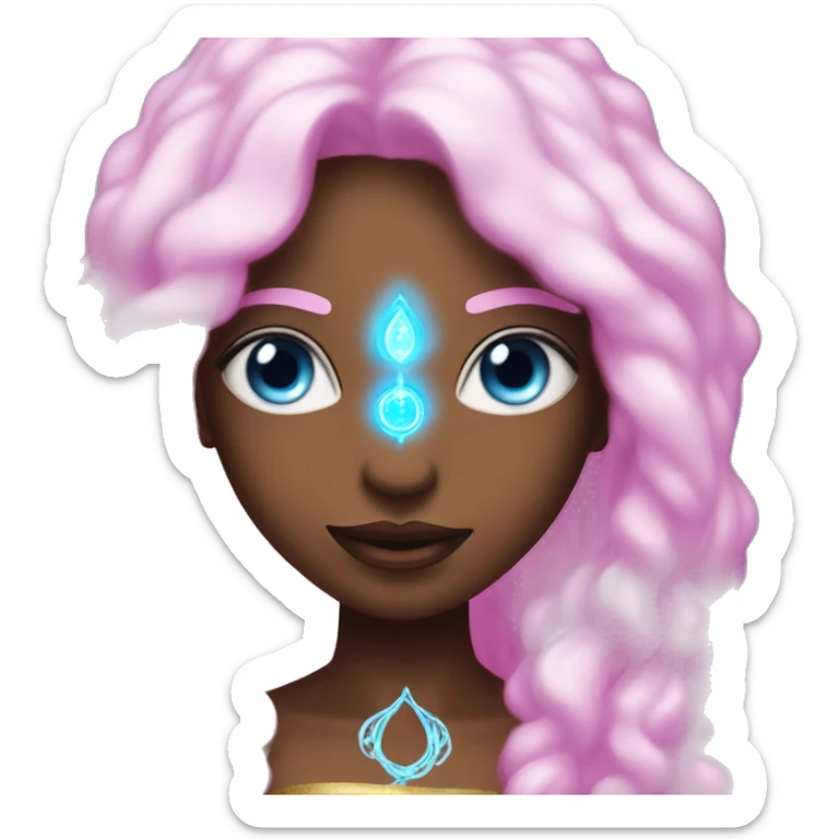 magical diva with thin pink andromedan skin long hair and blue eyes glowing third eye sticker