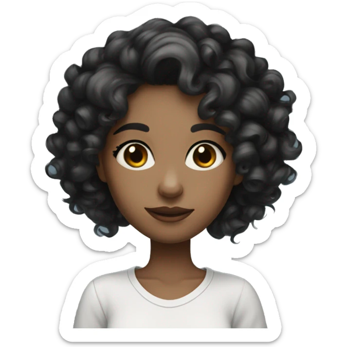 white skin blue eyed girl with black medium curly length hair rolling eyes sticker
