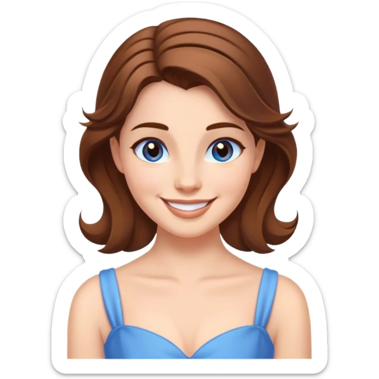 Cinematic Radiant Belle Portrait Emoji, rendered in a realistic, vector style with clean proportions. Show Belle with a warm, welcoming smile, delicate fair skin, and elegantly styled brown hair, wearing her timeless blue dress. The image radiates a soft, enchanting glow, high shine, and is enhanced by a soft glowing outline that accentuates her gentle charm. sticker