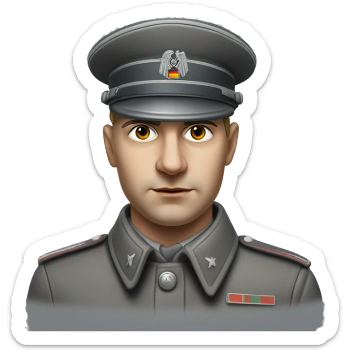 photorealistic 30 years old german soldier the middle of the XX century gray uniform detailed face with wrinkles, closed mouth, small eyes  sticker