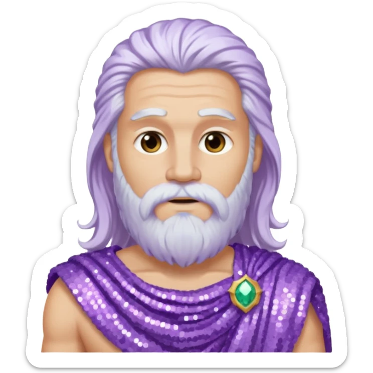 Jupiter from Roman Deities with long white hair and beard, lilac sequin toga sticker