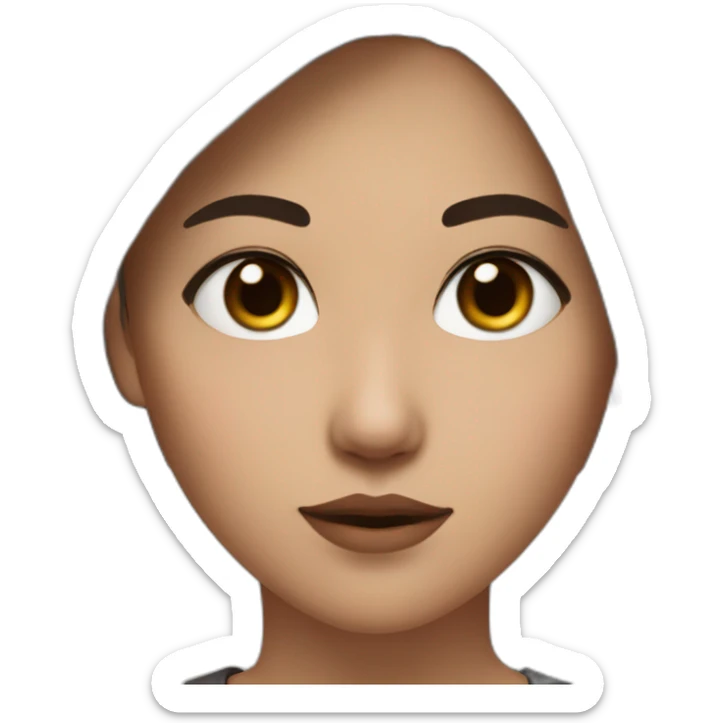 girl with brown wolf cut hair, dark asian eyes and septum in nose sticker