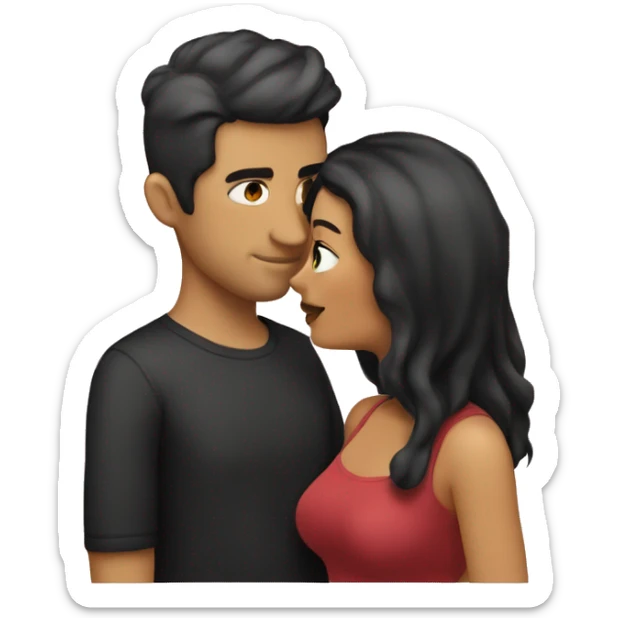 a woman with dark blonde hair kissing a guy with black hair and slanted eyes  sticker