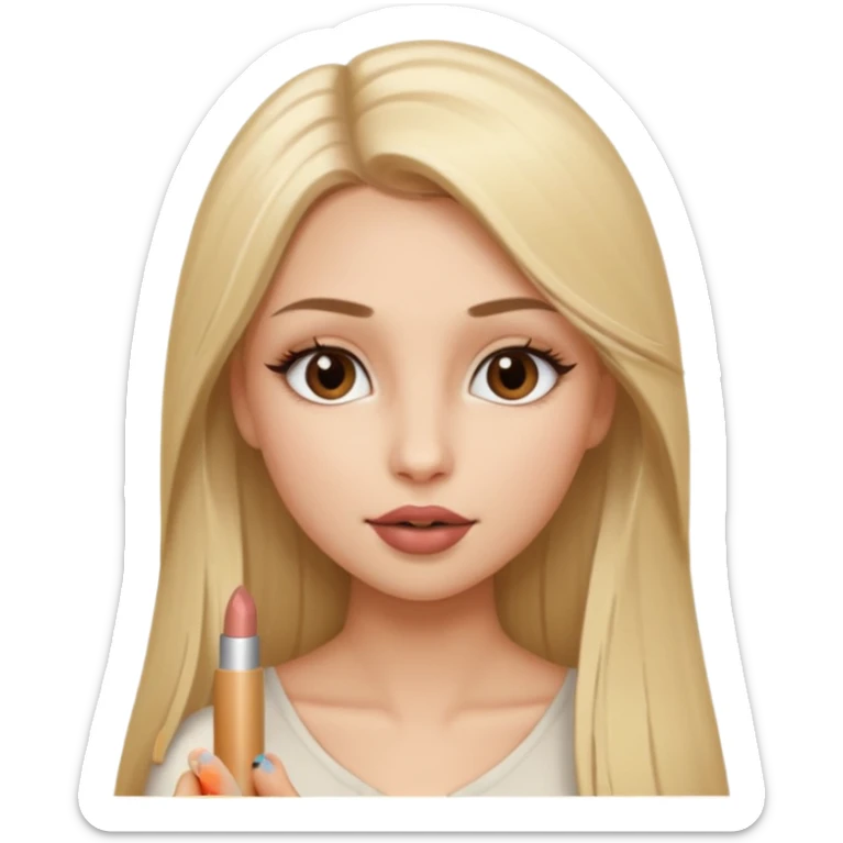 una chica con pose divertida de 18 años con los labios con pintalabios nude y los ojos maquillados, de piel blanca con el pelo liso, largo y rubio, ojos marrones GUAPA sticker