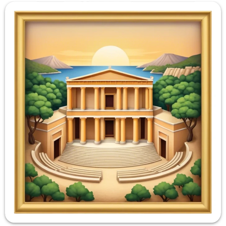 Cinematic Realistic Theatre of Epidaurus Landmark Emoji, depicted as a classical open‚Äêair theatre nestled in nature rendered with soft textures and serene, historical lighting. sticker