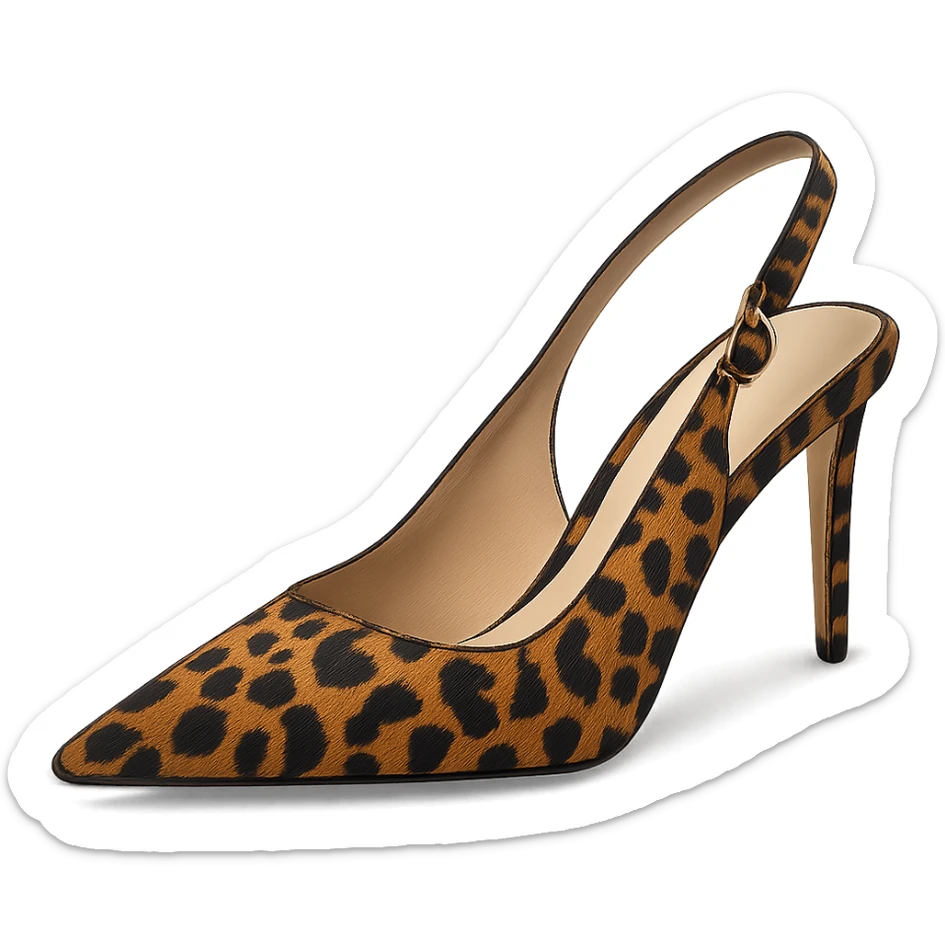 animal print pointed toe slingback heel, stylish, fashion-forward, clear shoe shape sticker