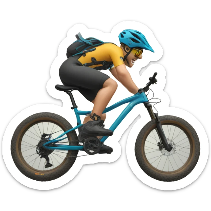 Mountain bike jump both feet on pedals popping a fatty whip sticker