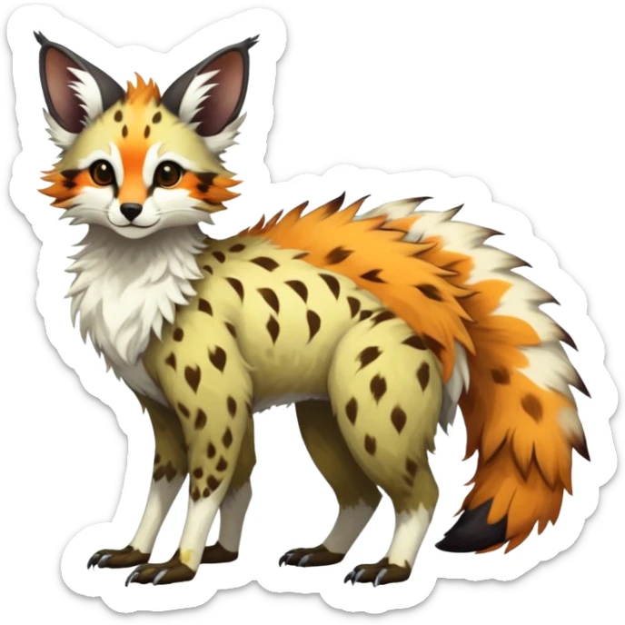 Feral Rare Fantasy vibrant Vernid-Trico-species by LiLaiRa, random markings, tufted tail, tufted ears, full body sticker