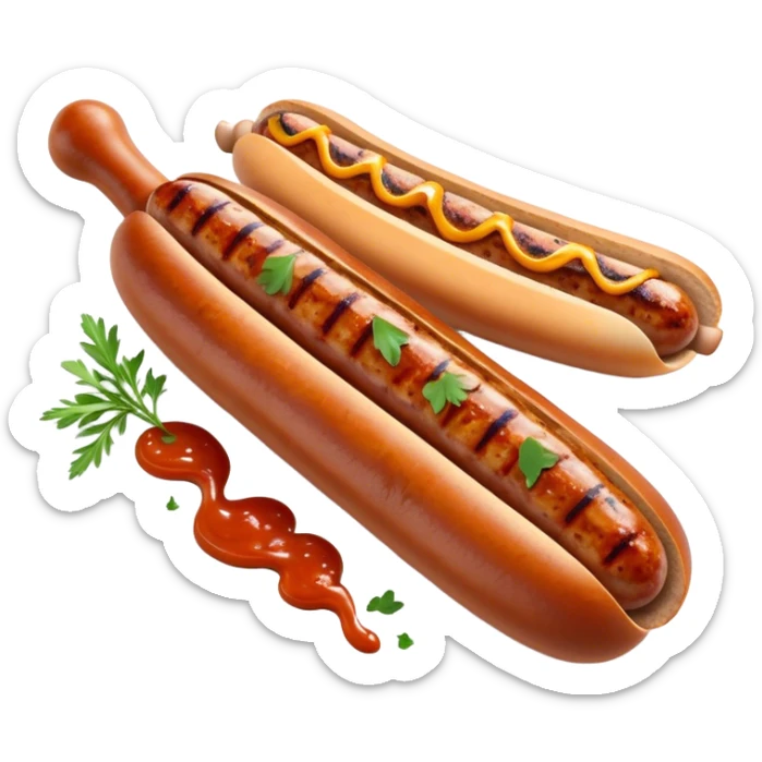 Cinematic spicy chipotle sausage, glistening with smoky, tangy sauce, charred and grilled to perfection, sliced open to reveal juicy filling, served with fresh herbs, rich and flavorful, detailed and appetizing. sticker