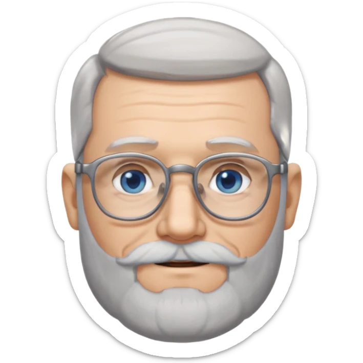 Create me an emoji of an old man. Gray really short size hair. Gray follow-up full beard. Squarer Glasses. Blue eyes. Little smile sticker
