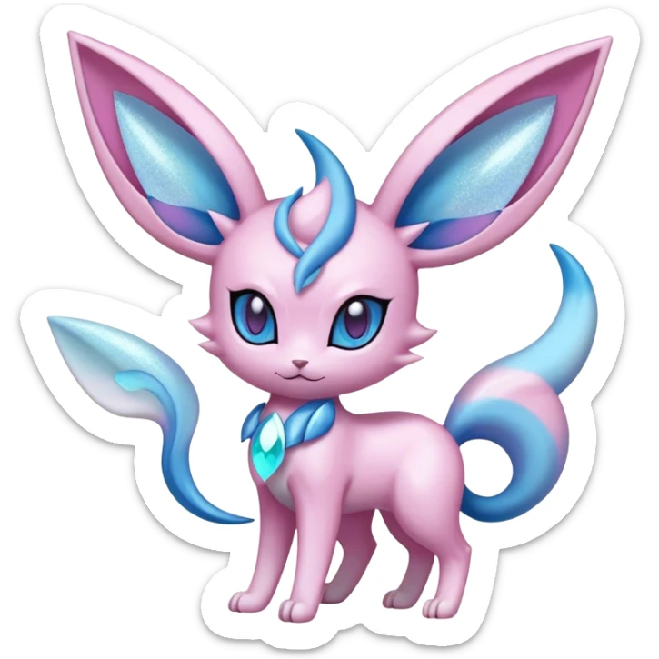 Shiny Cool Sparkly Cute Ethereal Espeon-Sylveon-Glaceon-Fakemon-hybrid-fusion- full body sticker