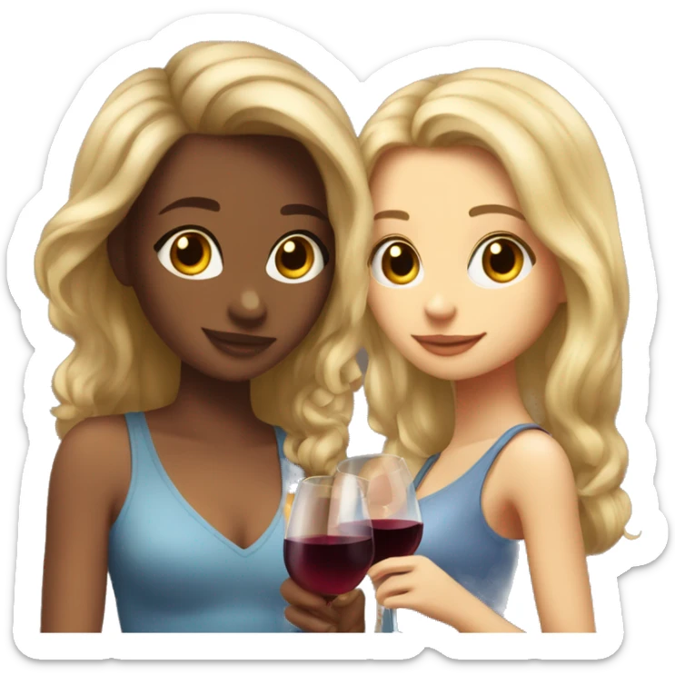 A blonde beautiful girl and a  super cute beautiful girl with brown hair drink wine together sticker