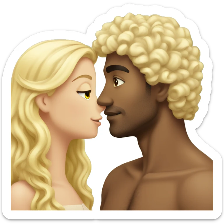 Tanned curly black hair man kisses a blonde girl with straight hair  sticker