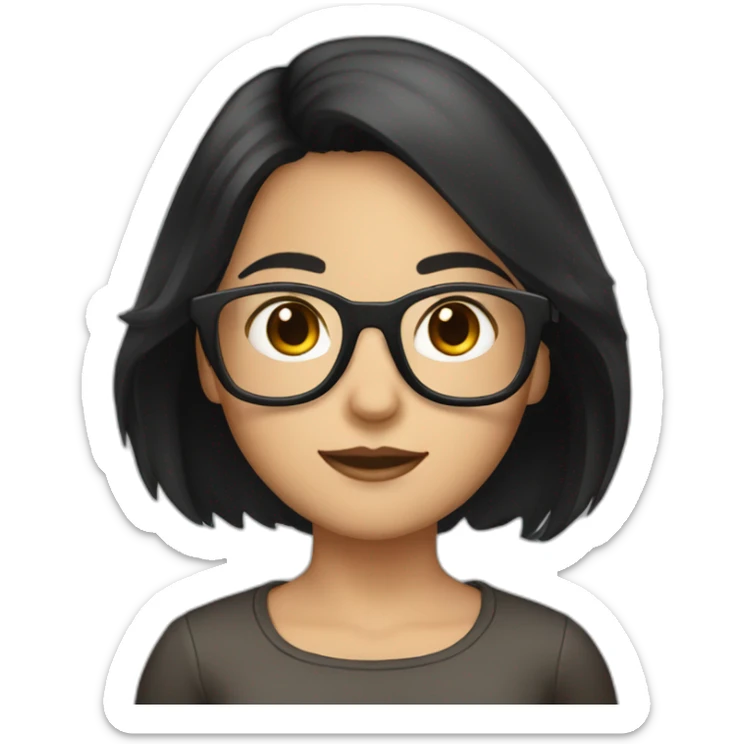 generate emoji unrussian girl with black hair, glasses, dark-black hair, brown eyes sticker