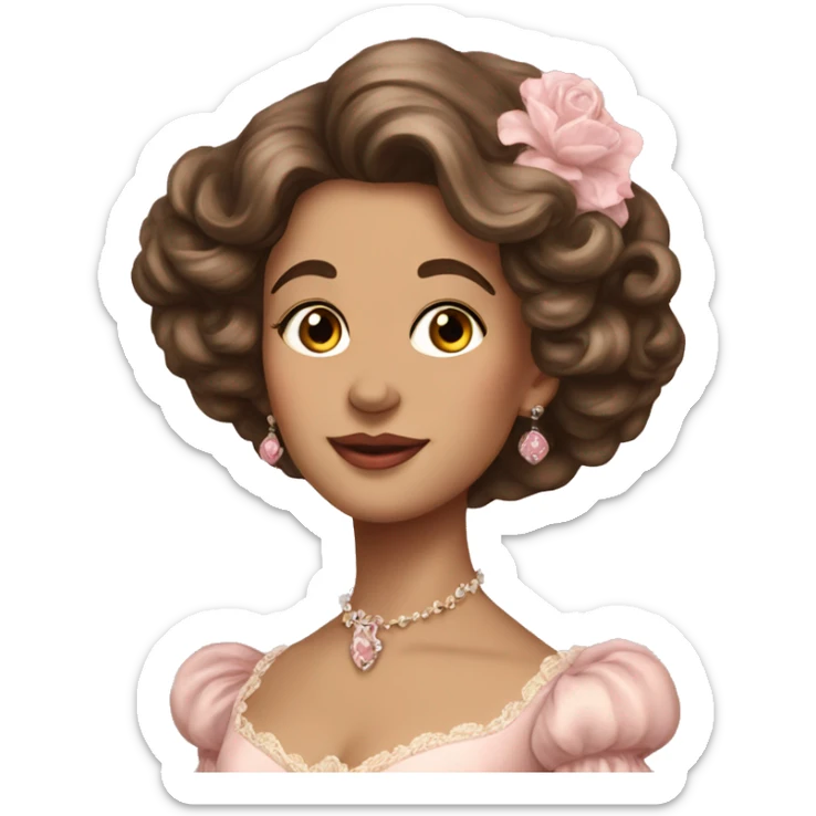 vintage rococo mixed woman with brown hair in a light pink gown  sticker