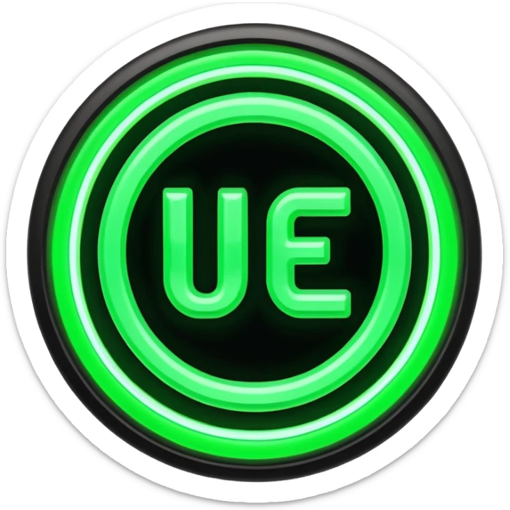 a logo of the letters UE with a neon green ring around the edge sticker