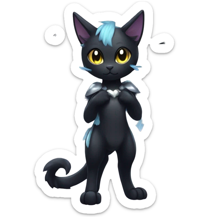 Shiny Shy Cool Black beautiful fantasy Kawaii Ethereal Sona Fakemon-cat-animal with edgy bat-wings-ears Full Body sticker