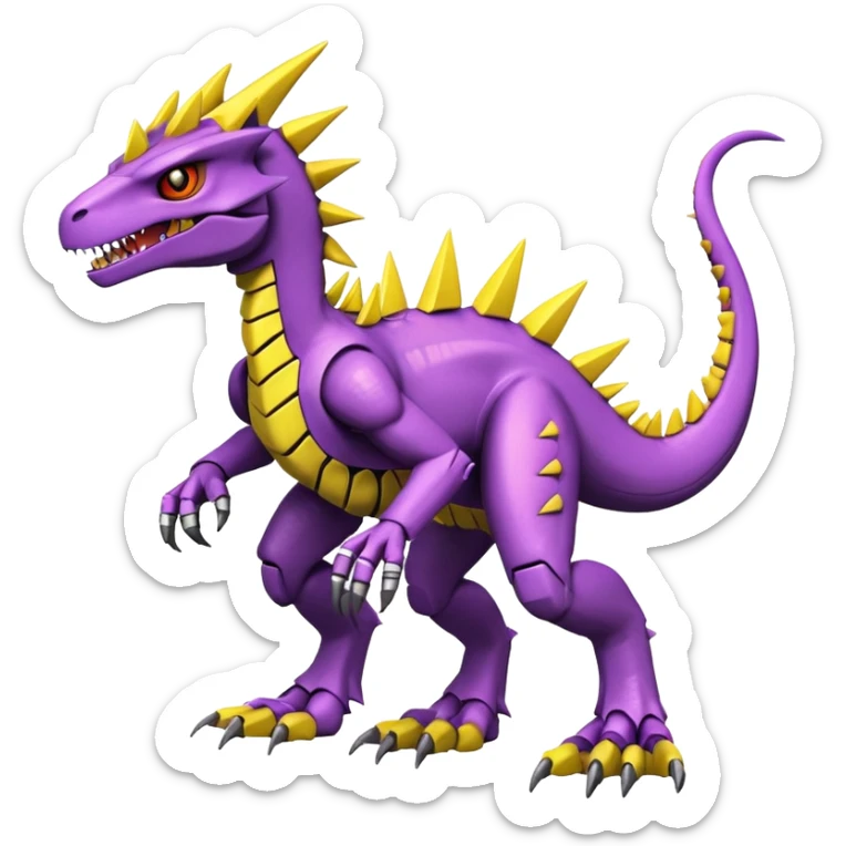 Cool Edgy Purple Yellow Digimon-Fakemon-Guilmon-Velociraptor-Dragon-Mecha full body sticker