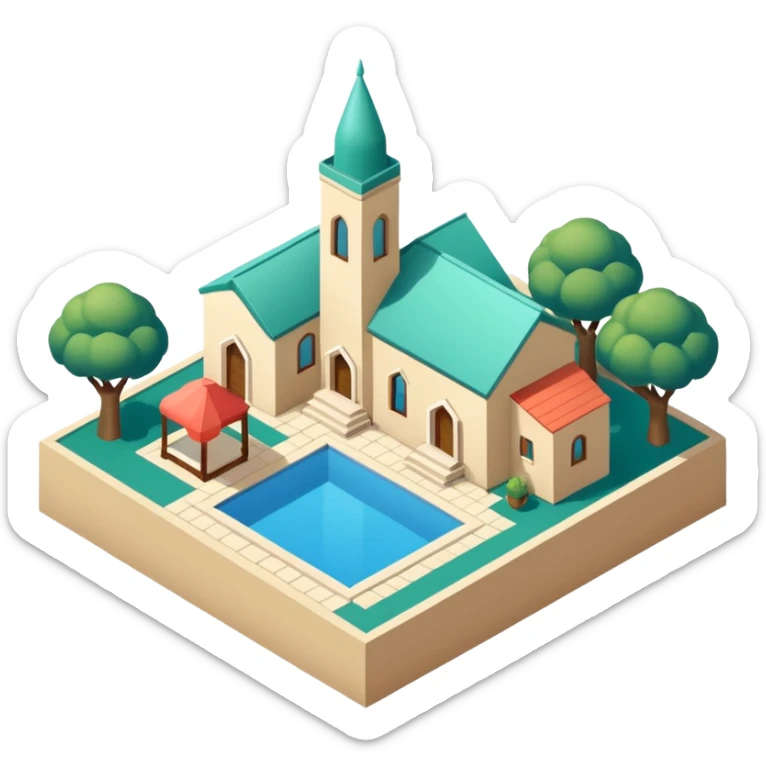 little city and many, small, ordinary, simple, home, Iranian-style, 1980, isometric sticker