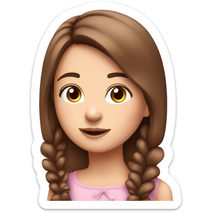 A cute young woman with straight brown hair and many small pink bows an sparkles around her sticker