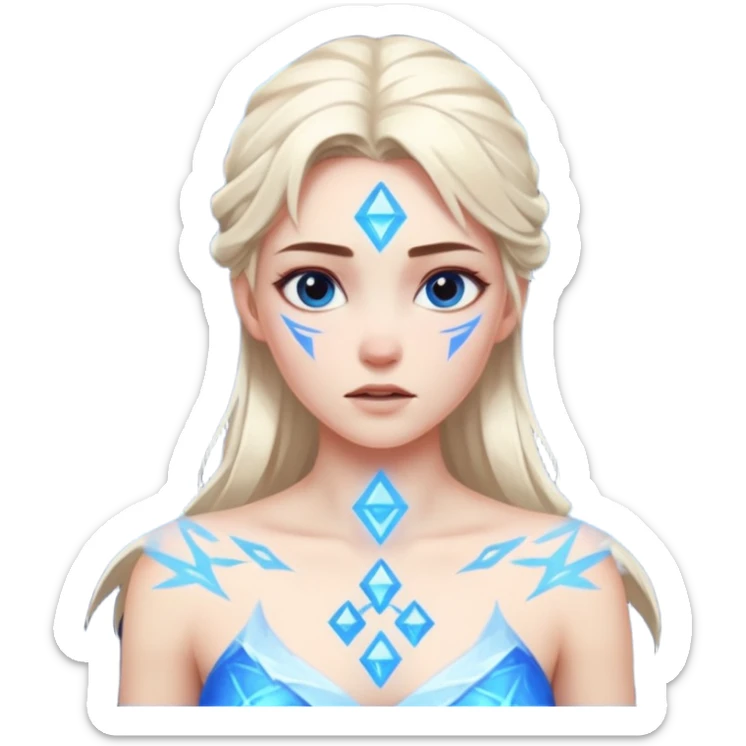 Woman frozen mid-spell, glowing runes around her body, charged silence sticker