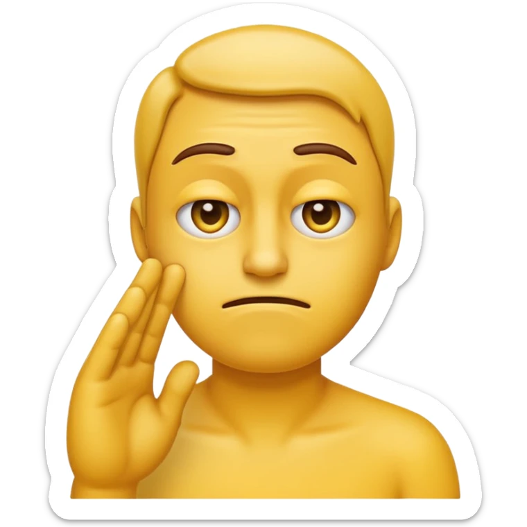 A straight face emoji with a slight look of disgust, a horizontal hand where the neck would be. All yellow sticker