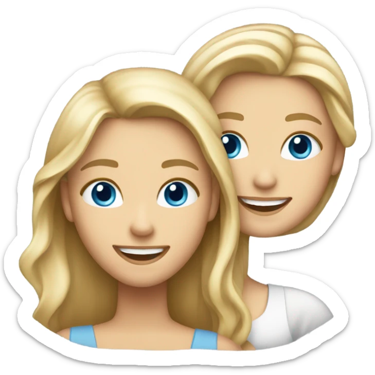 smiling two girls with blond and brunette hair and blue eyes in theater sticker